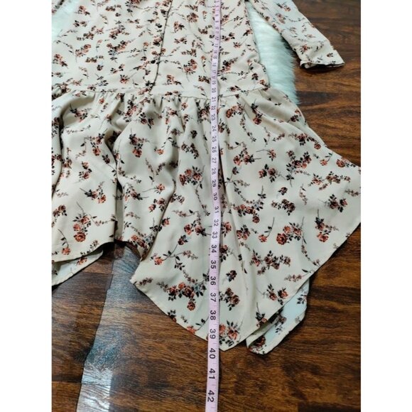 Begonia Puff Long Sleeve High Neck  Floral Print Hi-Low Dress Beige Womens Small - Picture 8 of 15